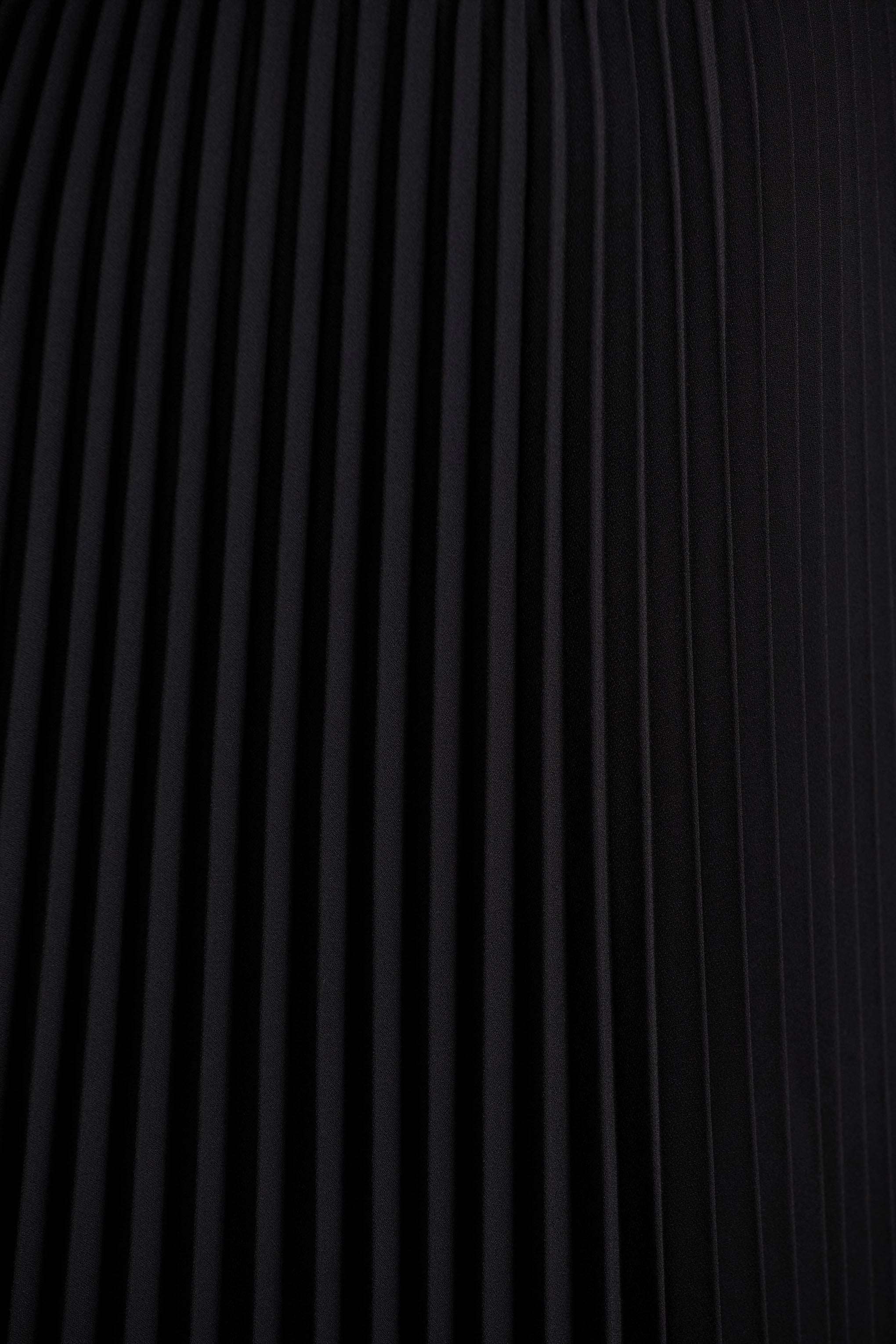 Jimena | Black High-Neck Midi Dress With One-Long Sleeve And Pleated Detailing