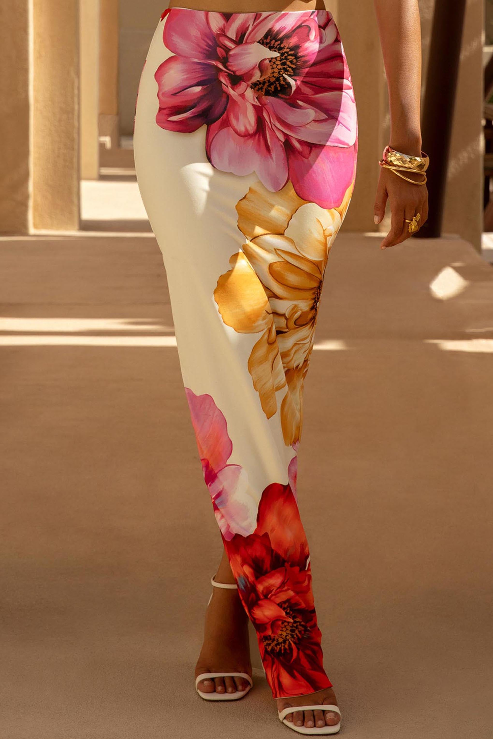 Clara | Large Multi Placement Floral Print Maxi Skirt