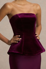 Indulgent | Burgundy Velvet And Satin Bandeau Corset Maxi Dress