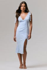 Dedicated | Powder Blue Plunge-Neck Split Midi Dress