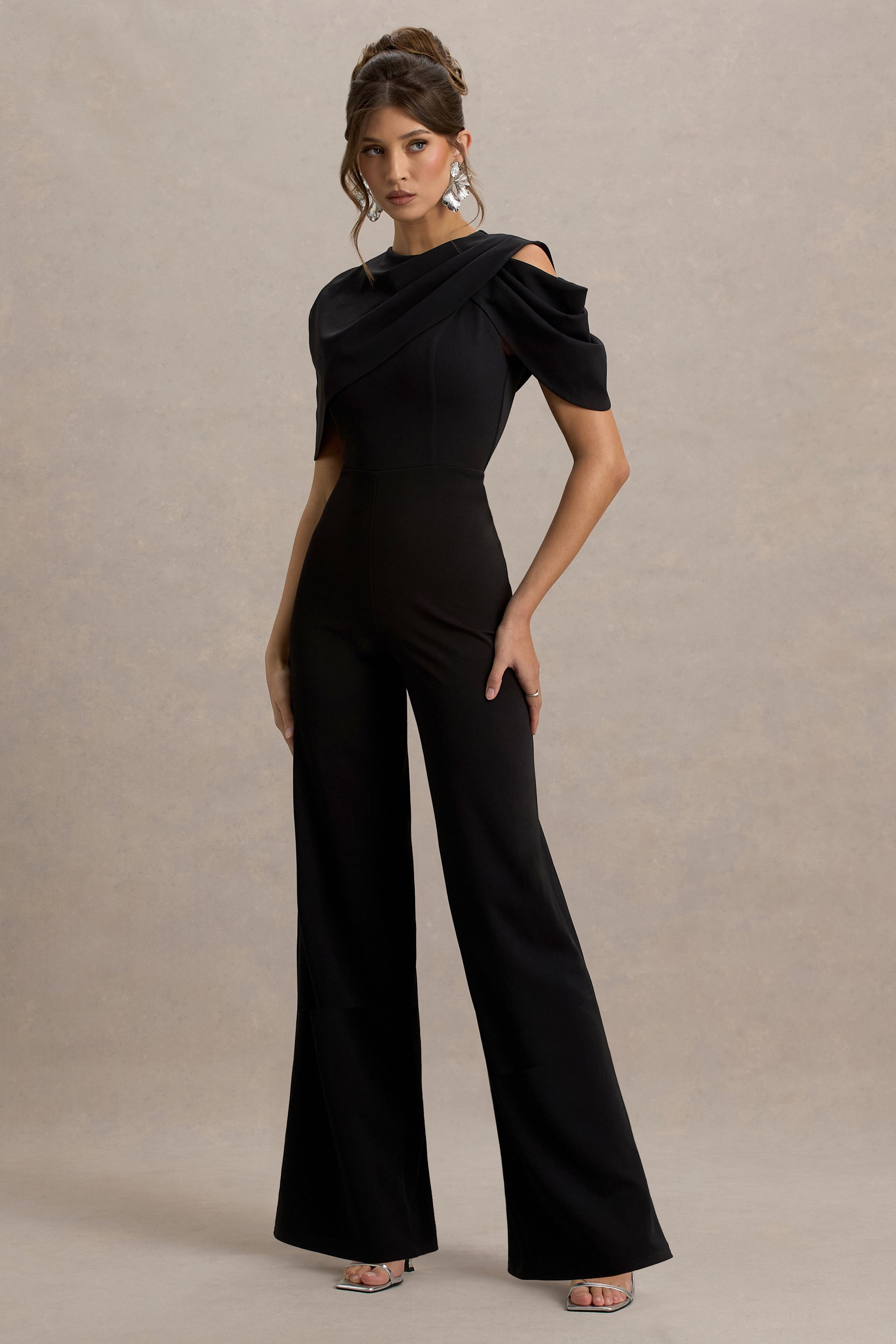 My Destiny | Black Asymmetric Draped Jumpsuit