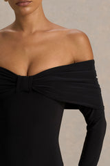 Spark | Black Bardot-Neck Midi Dress With Bow Detail