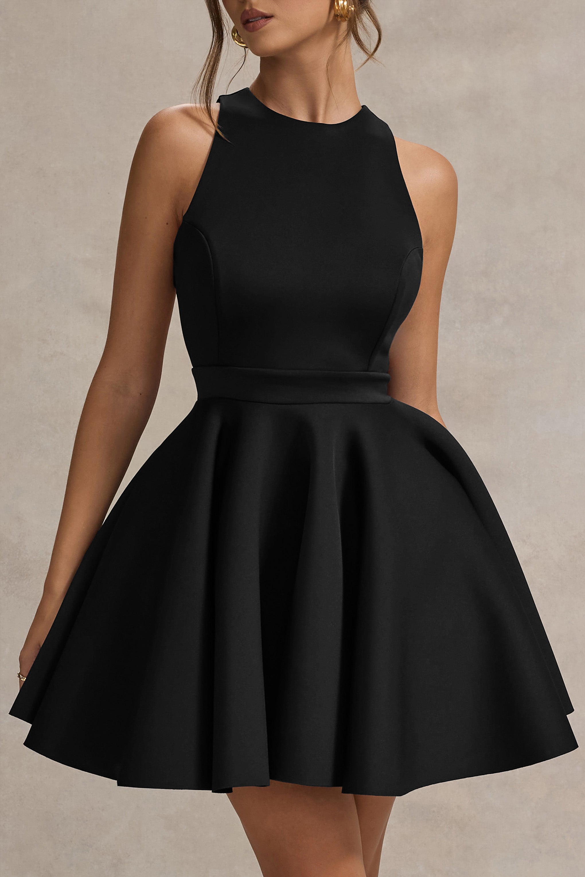 Waverly | Black Racer-Neck Sleeveless Skater Mini Dress