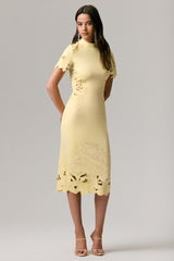 Guest List | Lemon High-Neck Midi Dress With Cut-Out Crochet Detailing