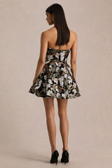 Sparky | Black And Bronze Floral Embellished Bandeau Mini Dress