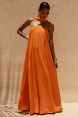 Cerise | Orange High-Neck Maxi Dress With Open-Back