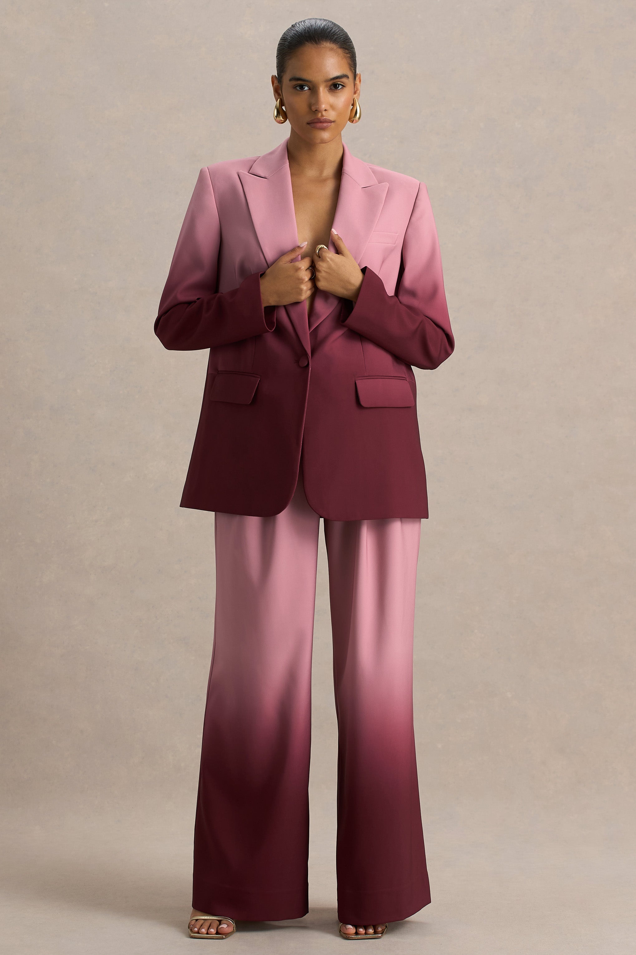 Enya | Cherry Ombre Plunge-Neck Satin Blazer
