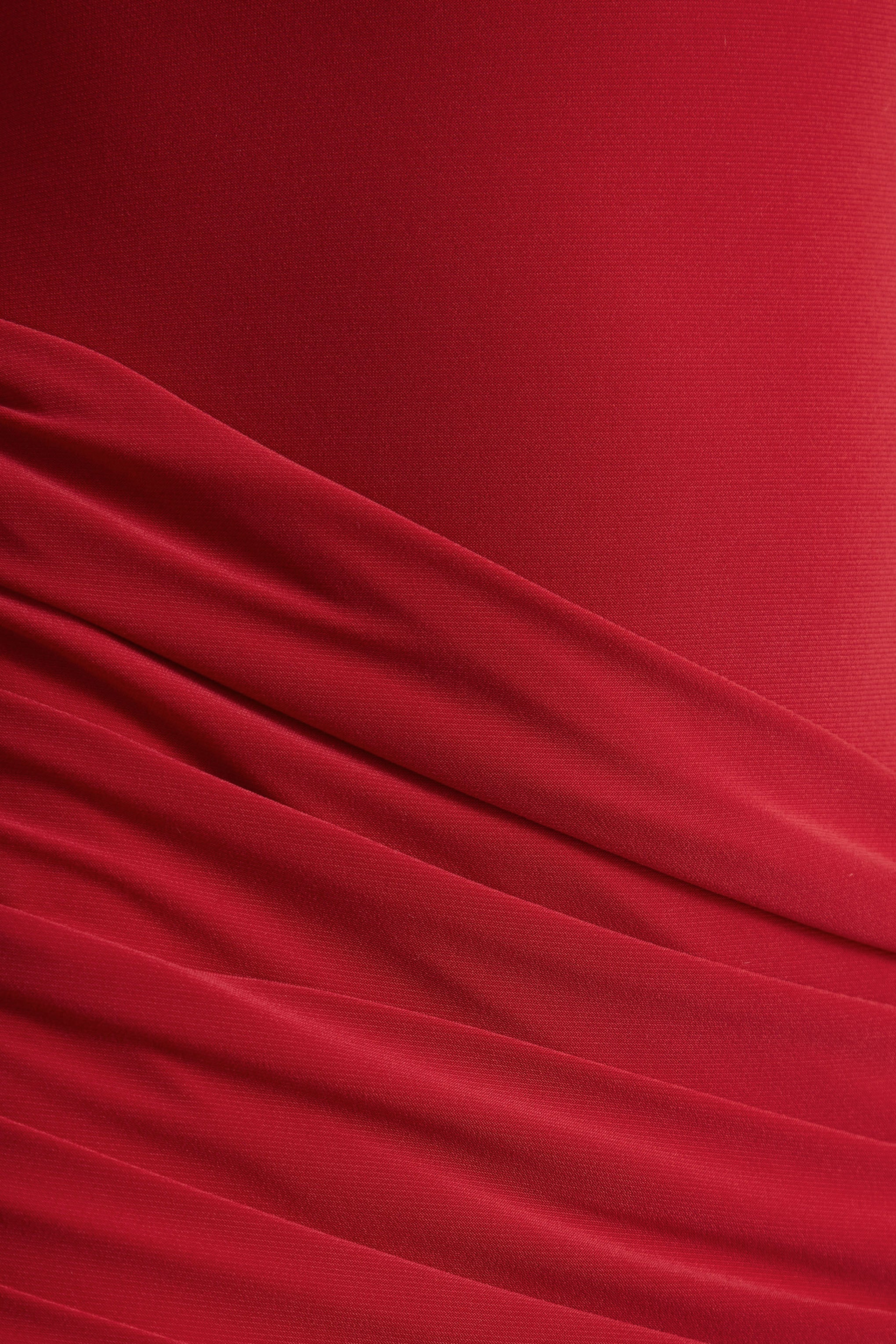 Liora | Red Crew-Neck Maxi Dress With Front-High Split