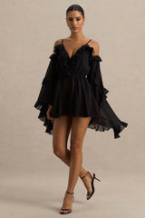Anaya | Black Chiffon Playsuit With Long Sleeves
