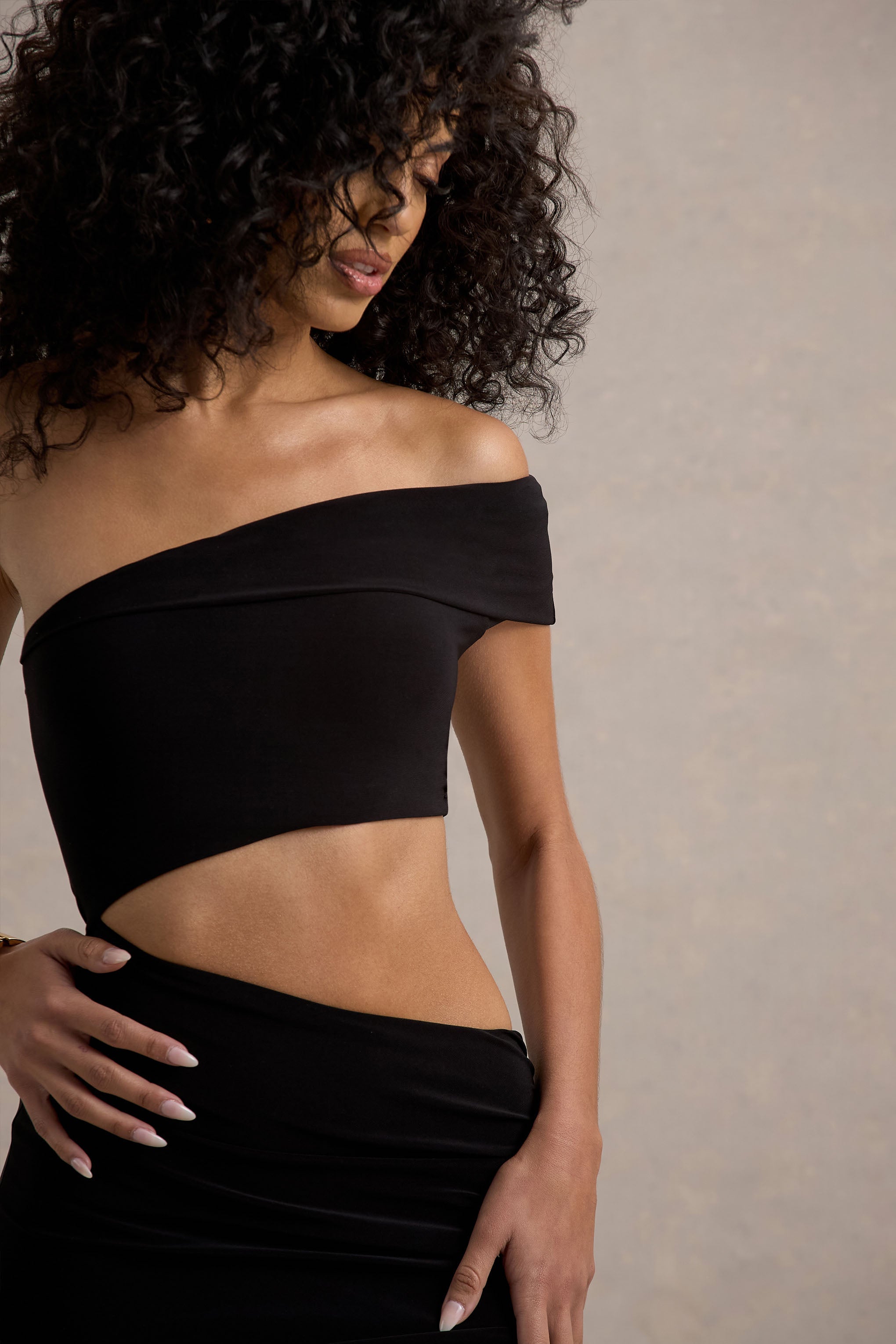 Milos | Black One-Shoulder Cut-Out Maxi Dress With Split