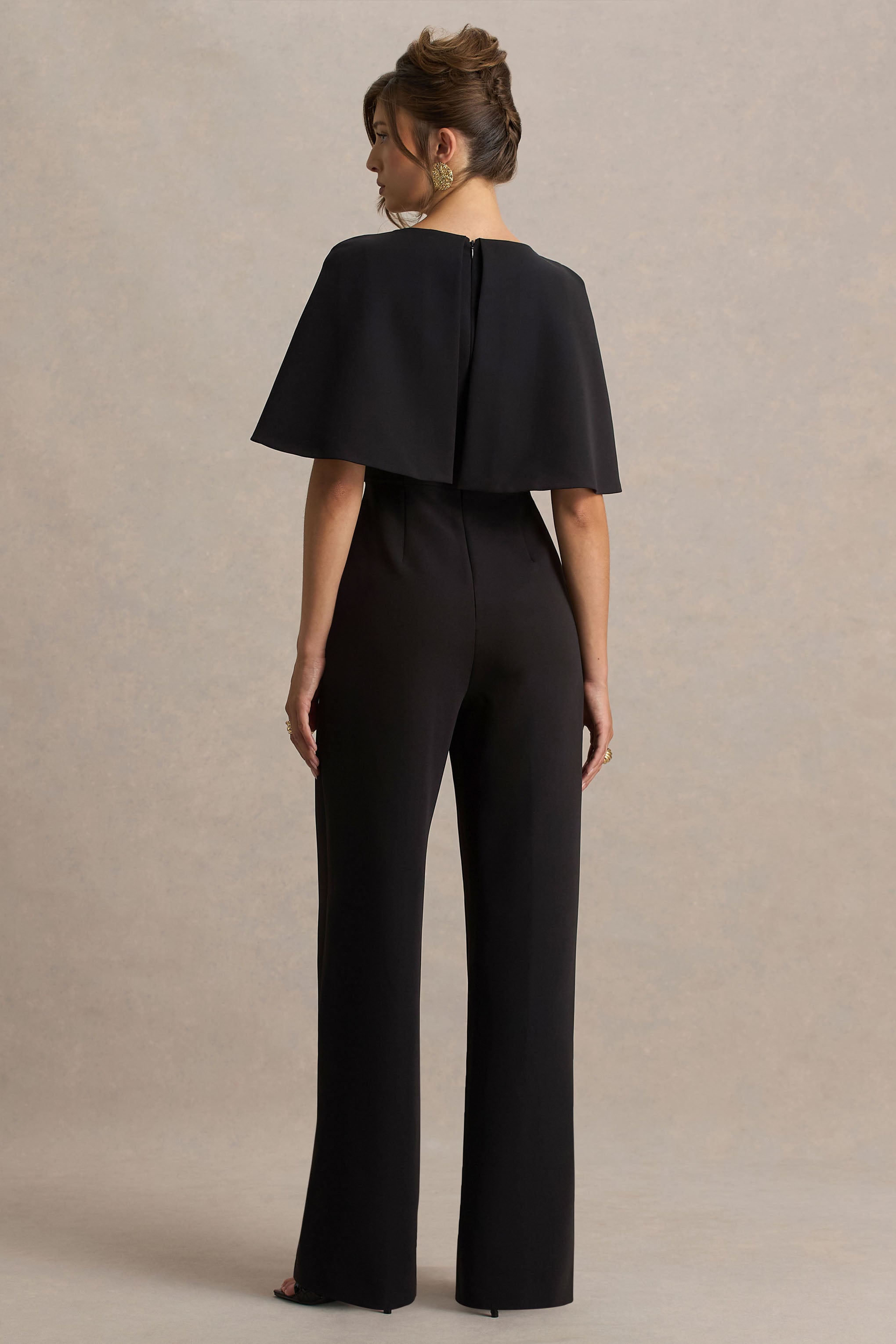 Vivid | Black Plunge-Neck Jumpsuit With Bow-Detail