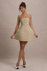 Clarabell | Cream Sequin Bandeau Structured Mini Dress