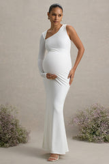 Oh Baby | White Maternity One Shoulder Bodycon Maxi Dress