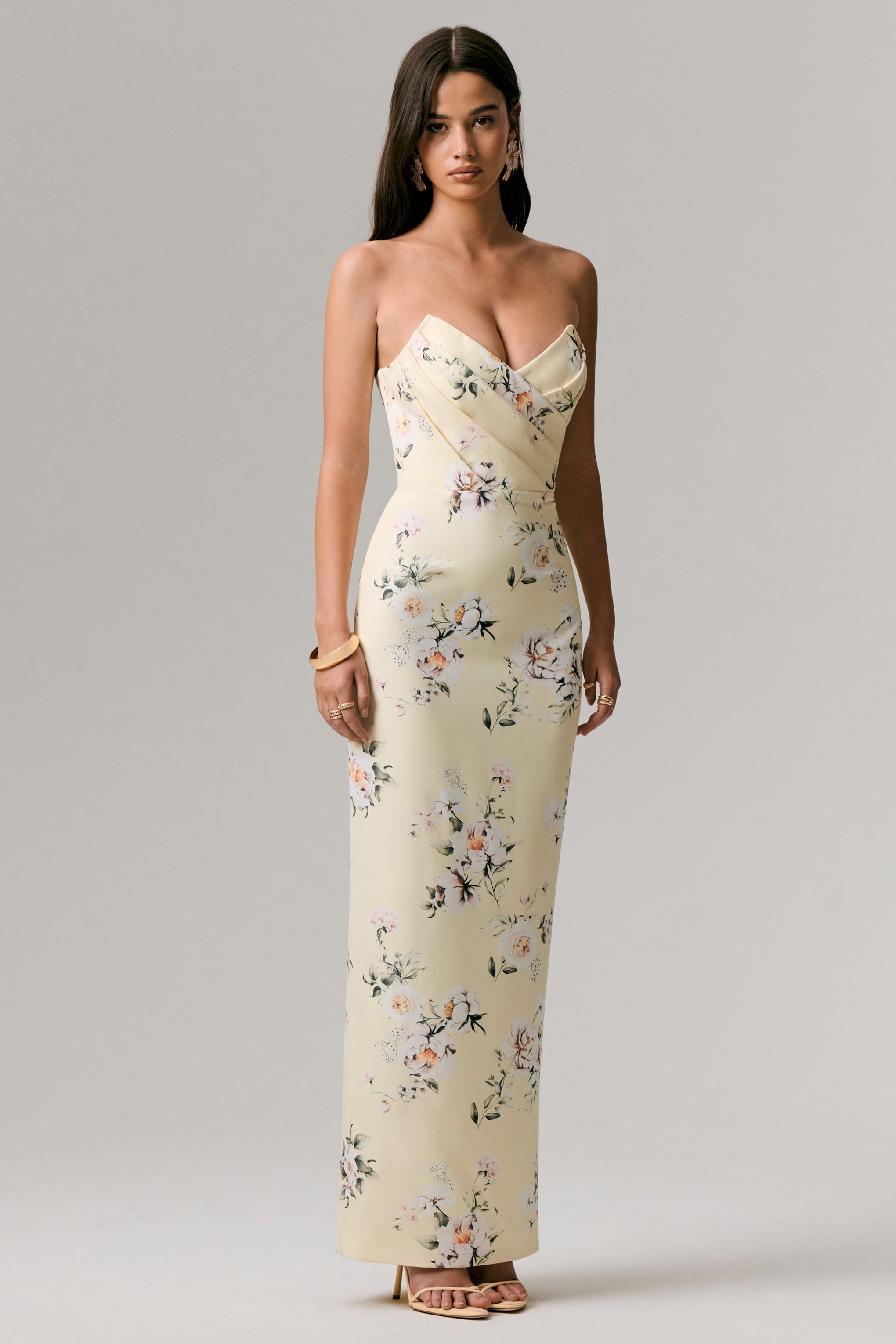 Fierce | Lemon Print Asymmetric Ruched Maxi Dress