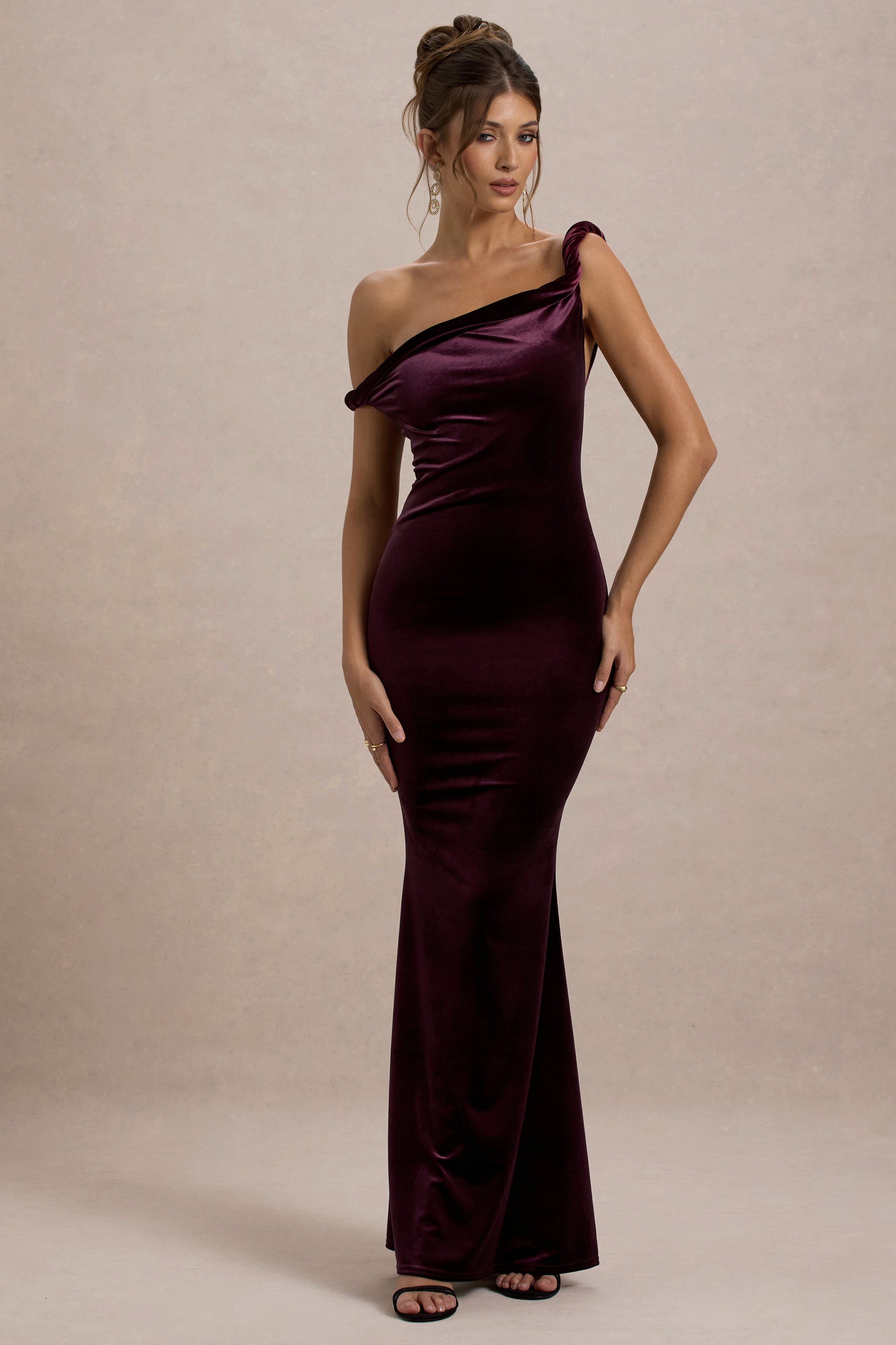 Neeka | Port Velvet Twisted Asymmetric Maxi Dress