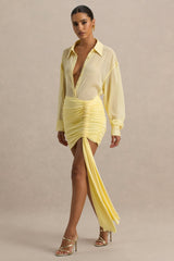 Katelyn | Lemon Ruched Wrap Mini Skirt With Sash