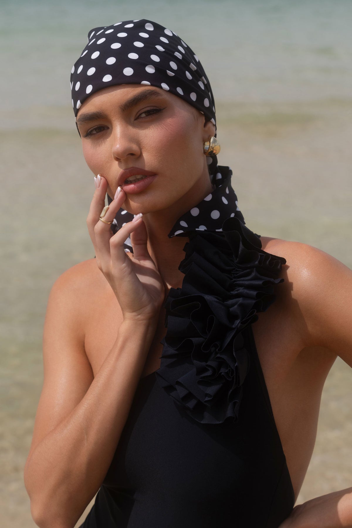Alara | Black Polka Dot Chiffon Scarf