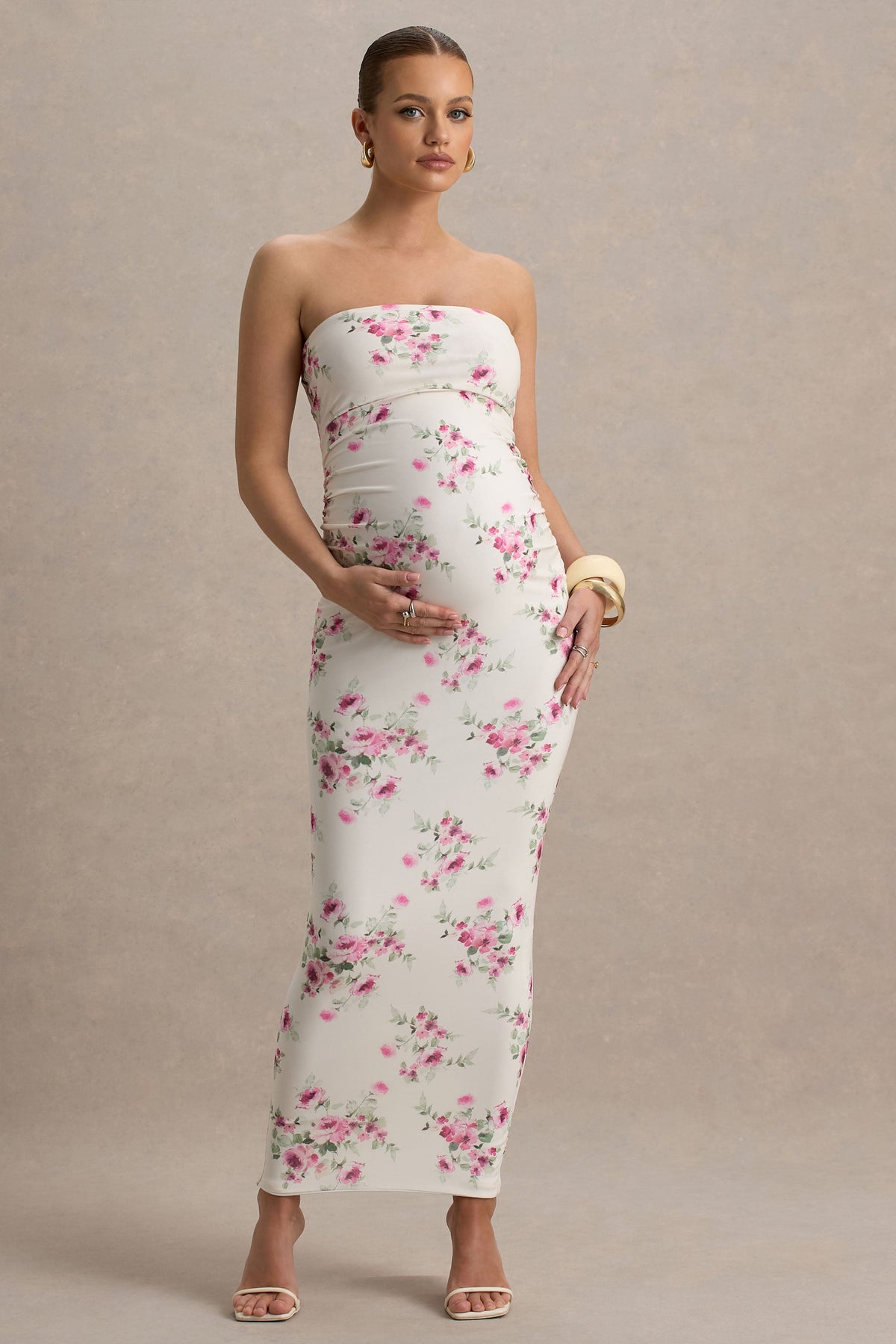 Juniper | Cream Floral Strapless Maternity Maxi Dress