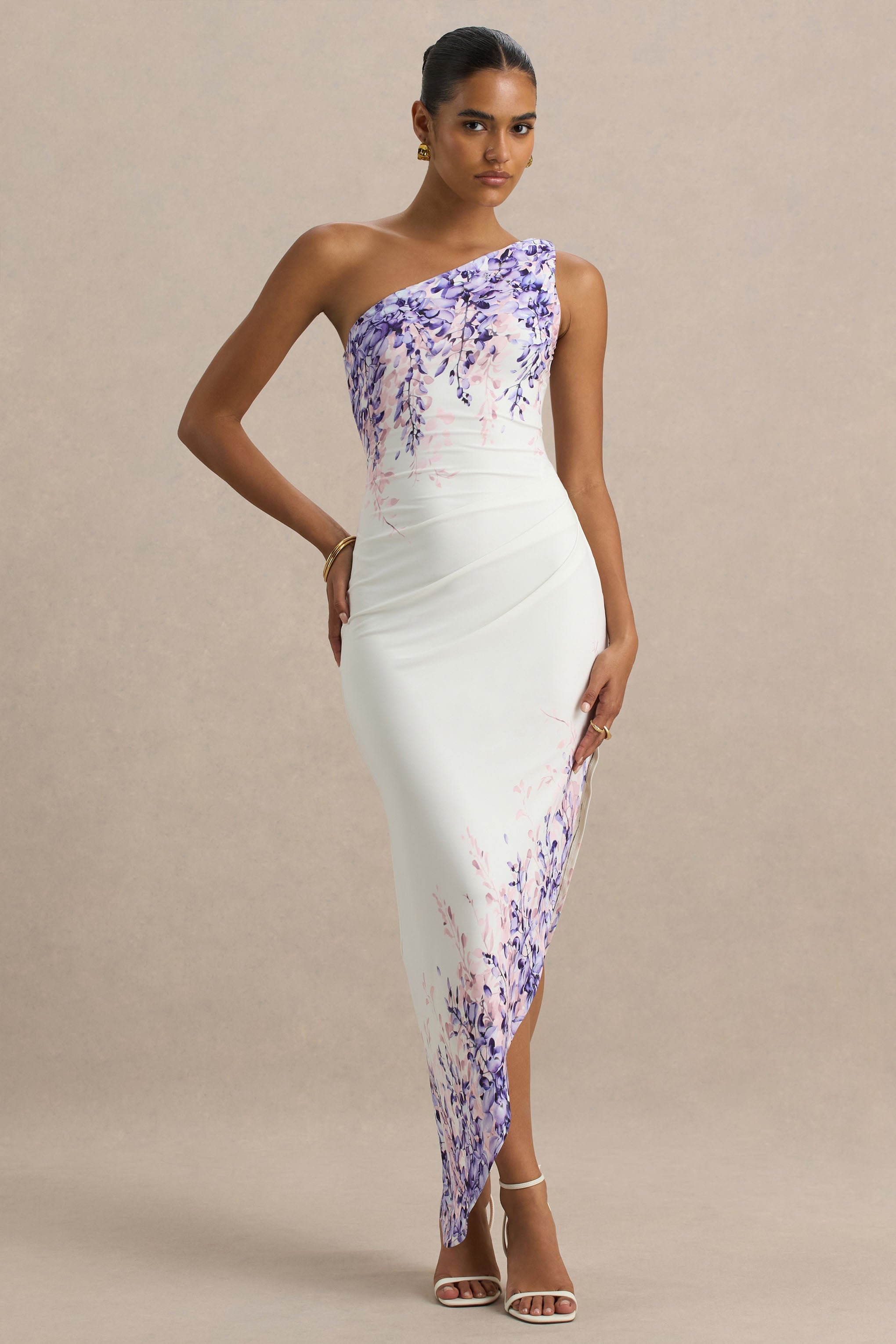 Sybil | Wisteria Floral Print Asymmetric Midi Dress