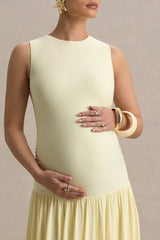 Outline | Lemon Crew-Neck Maternity Maxi Dress With Pleated Skirt