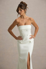 Lucia | Cream Bandeau Tailored Maxi Dress With Split