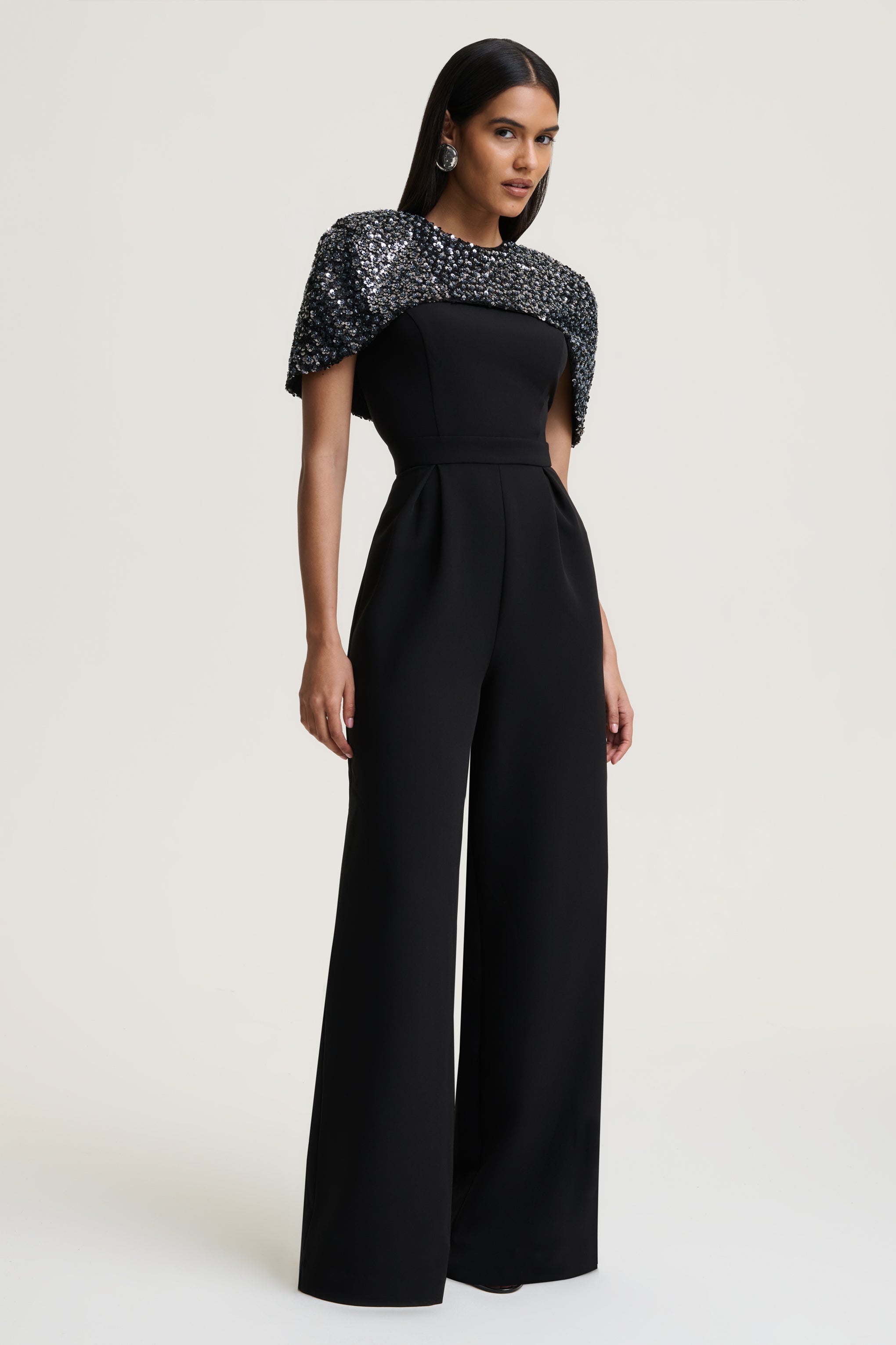 Eloriana | Black Hand-Embellished High-Neck Jumpsuit