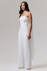 Enchanted | White High-Neck Jumpsuit With Scarf