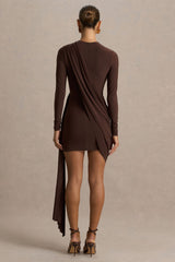 Calista | Brown Crew-Neck Mini Dress With Sash