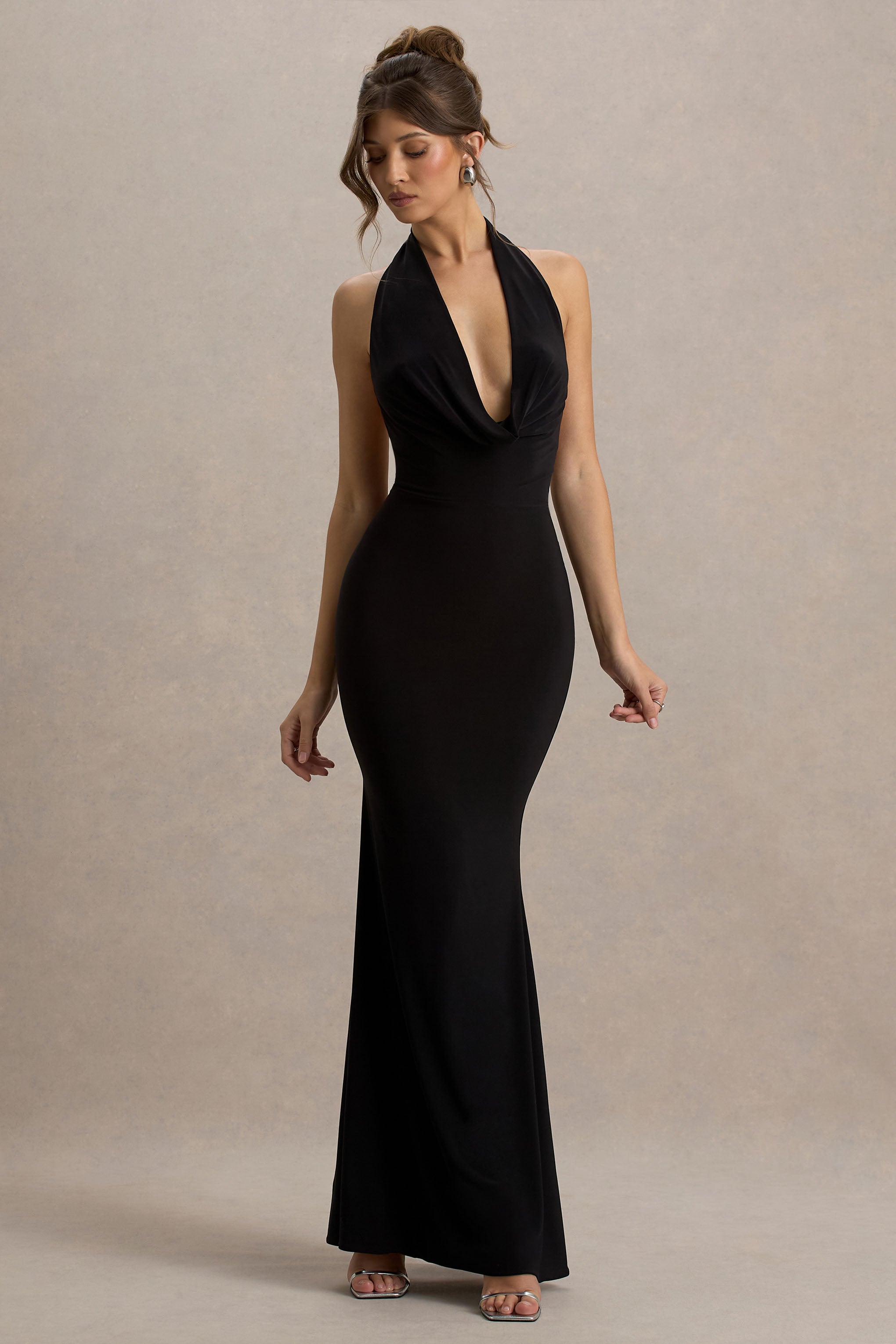 Milani | Black Backless Cowl Neck Fishtail Maxi Dress