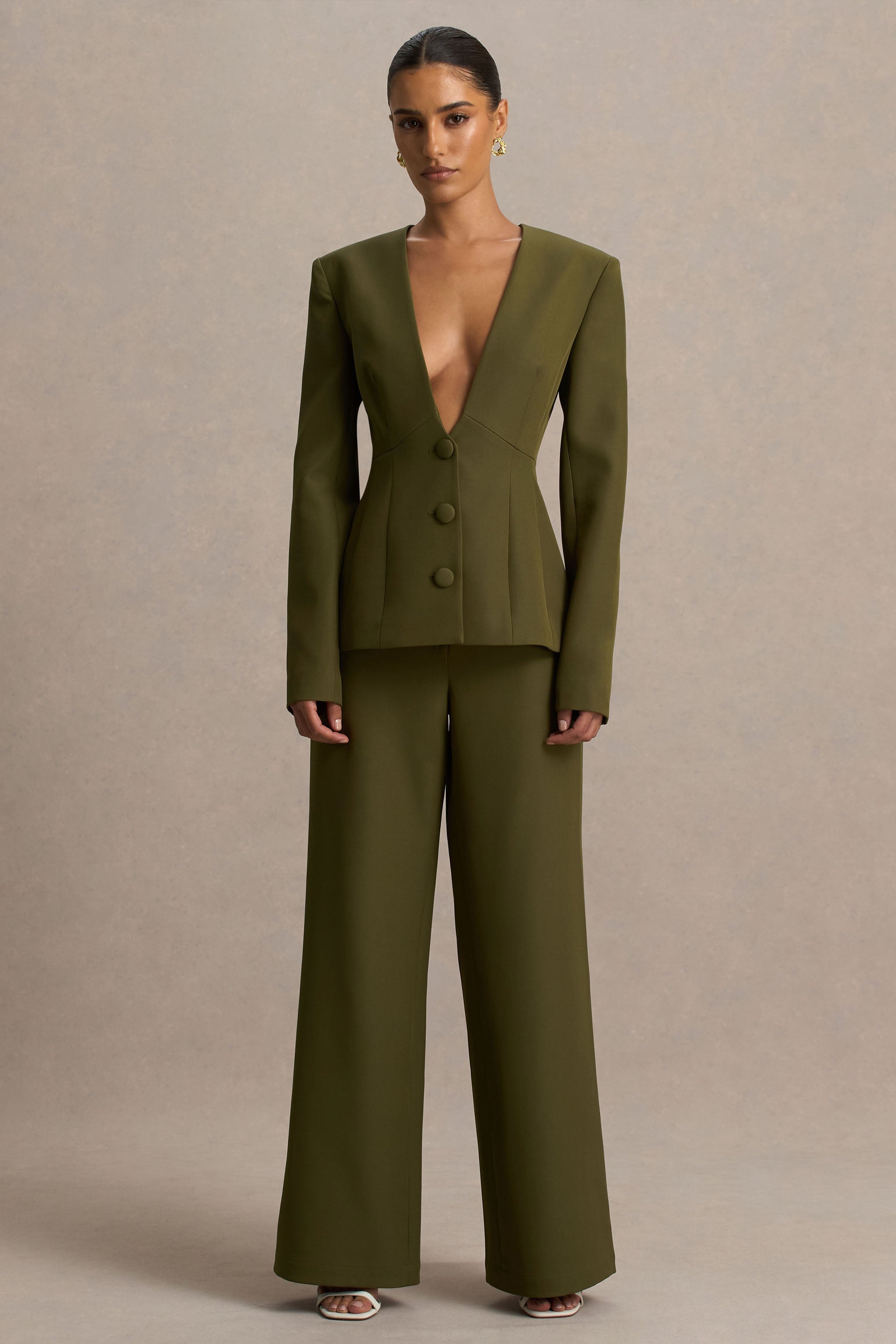 Silvia | Olive Straight-Leg Trousers