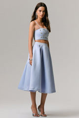 Iris | Blue Satin Pleated Midi Skirt