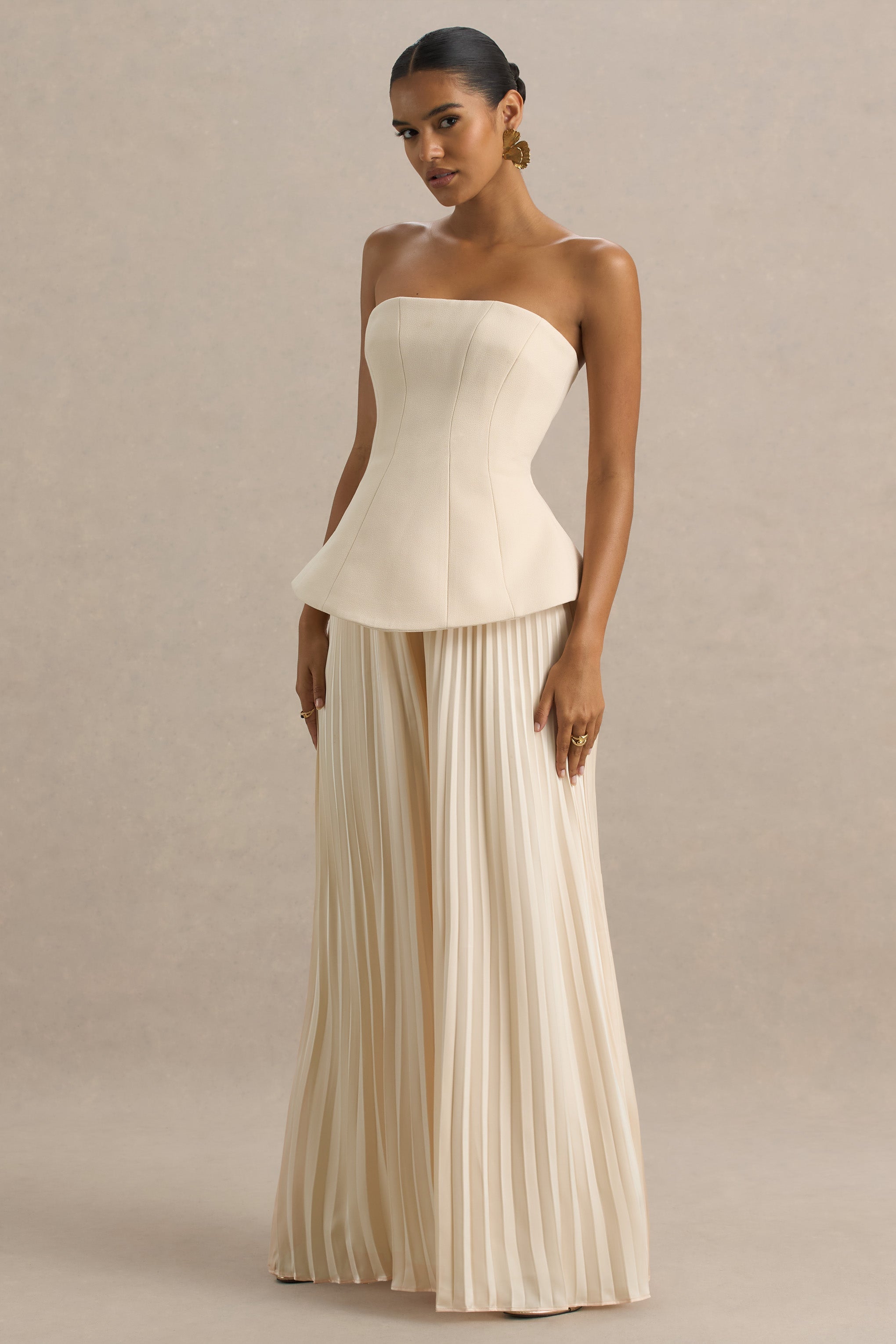 Feeling Good | Nude Bandeau Jumpsuit With Pleated Trouser