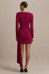 Zaya | Burgundy Long Sleeve Mini Dress With Drape