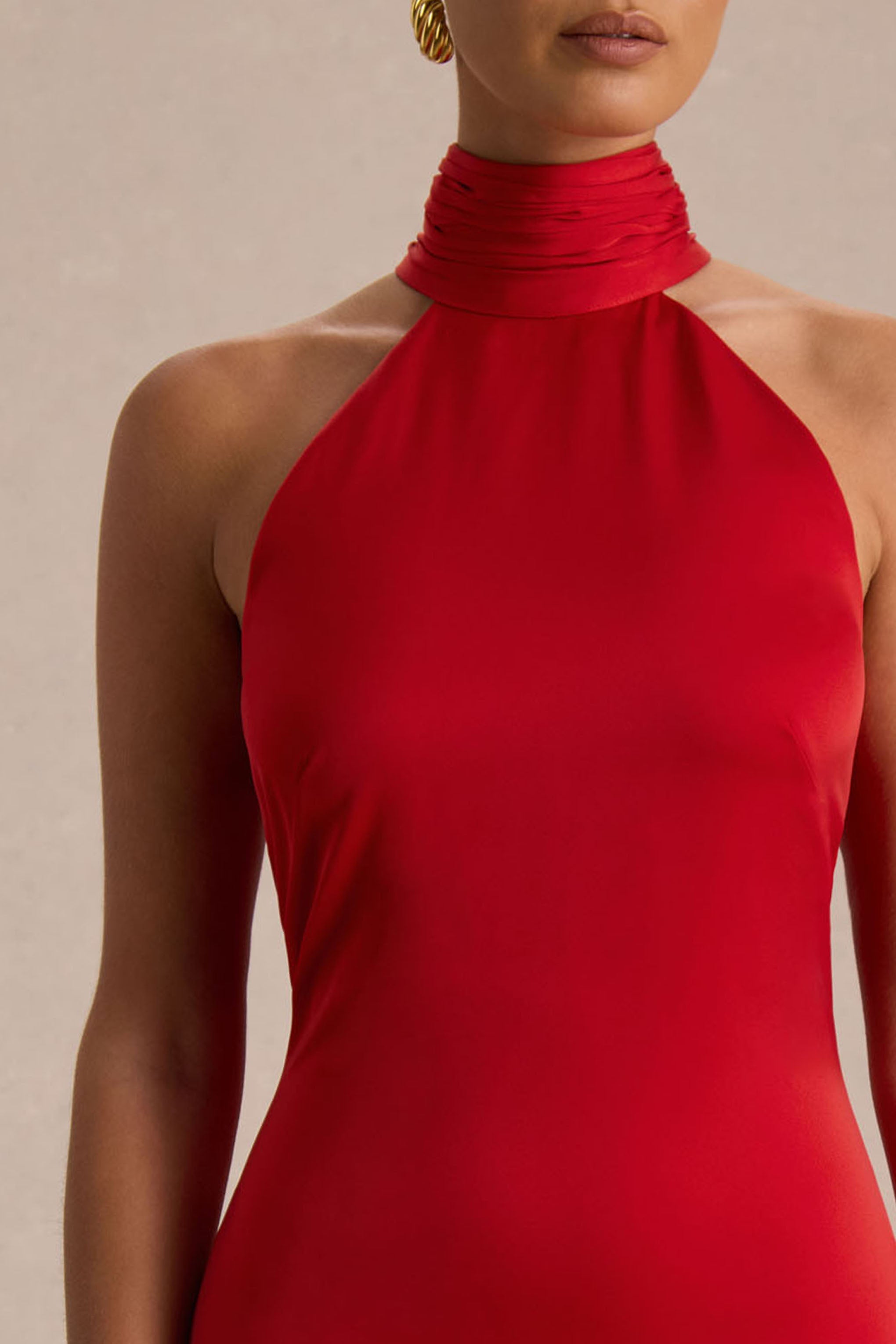 Luscious | Red High-Neck Maxi Dress With Drop-Waist And Bow Detail