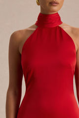 Luscious | Red High-Neck Maxi Dress With Drop-Waist And Bow Detail