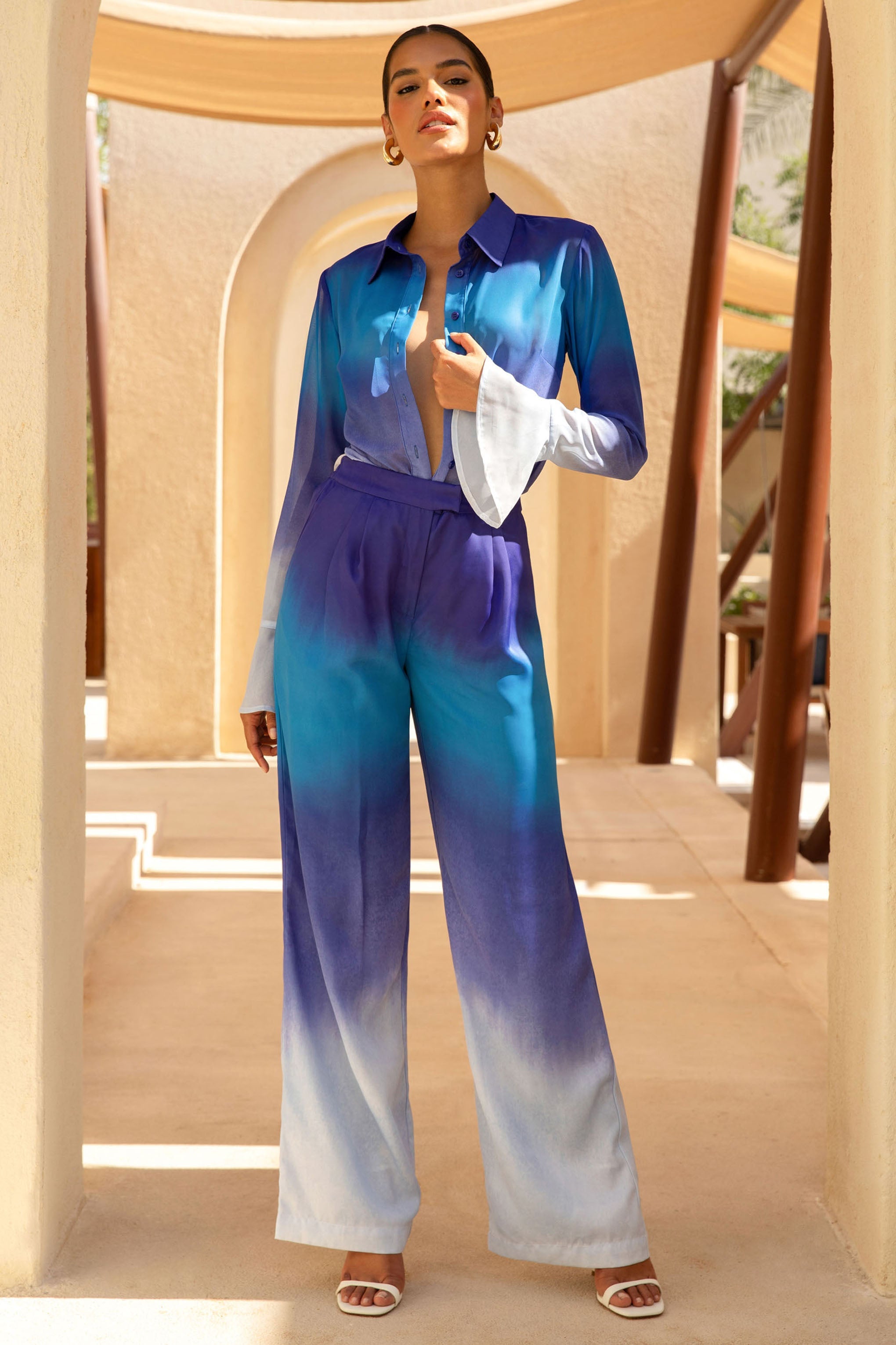 Last Light | Blue Ombre Satin Wide-Leg Trousers