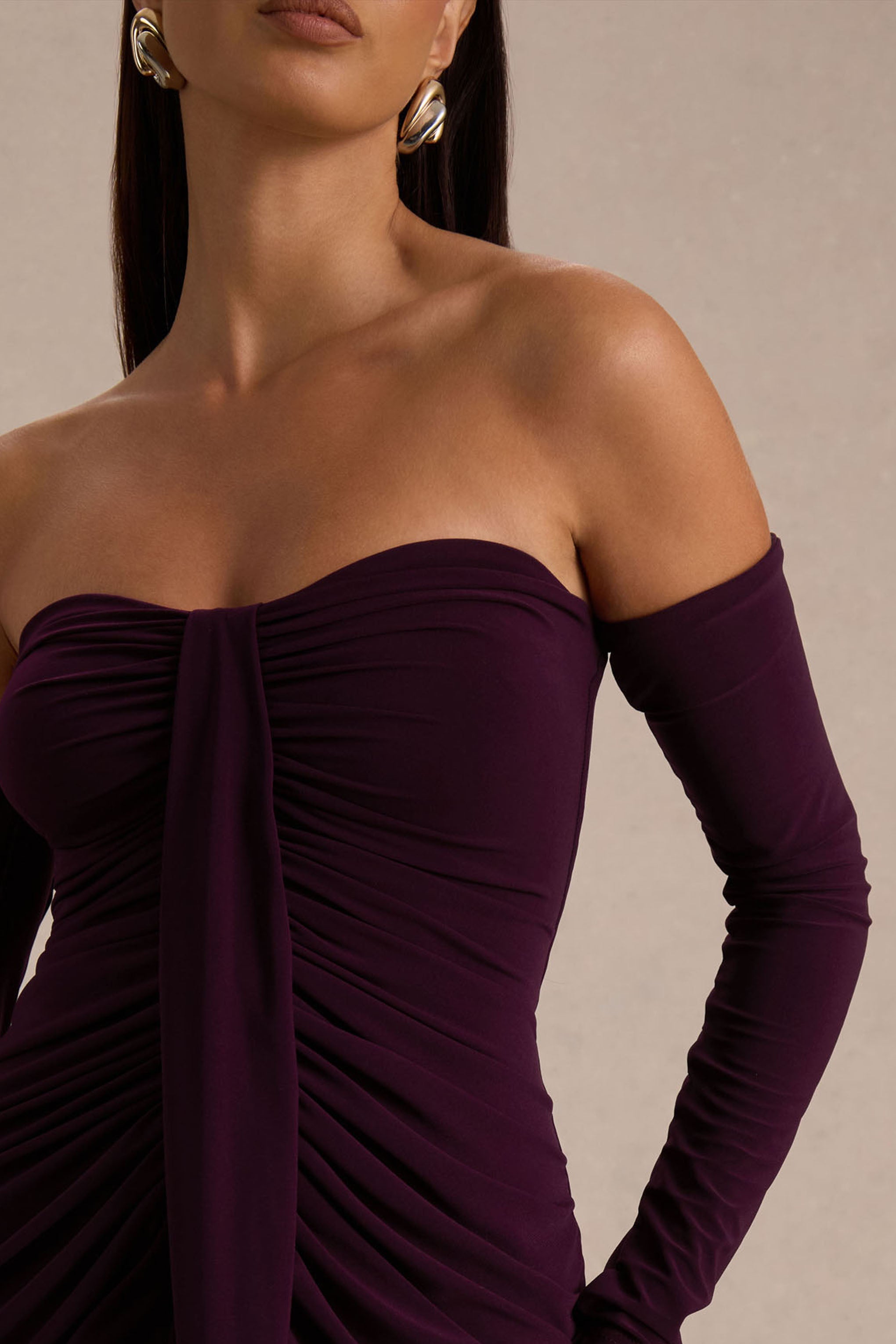 Harper | Plum Bardot-Neck Maxi Dress