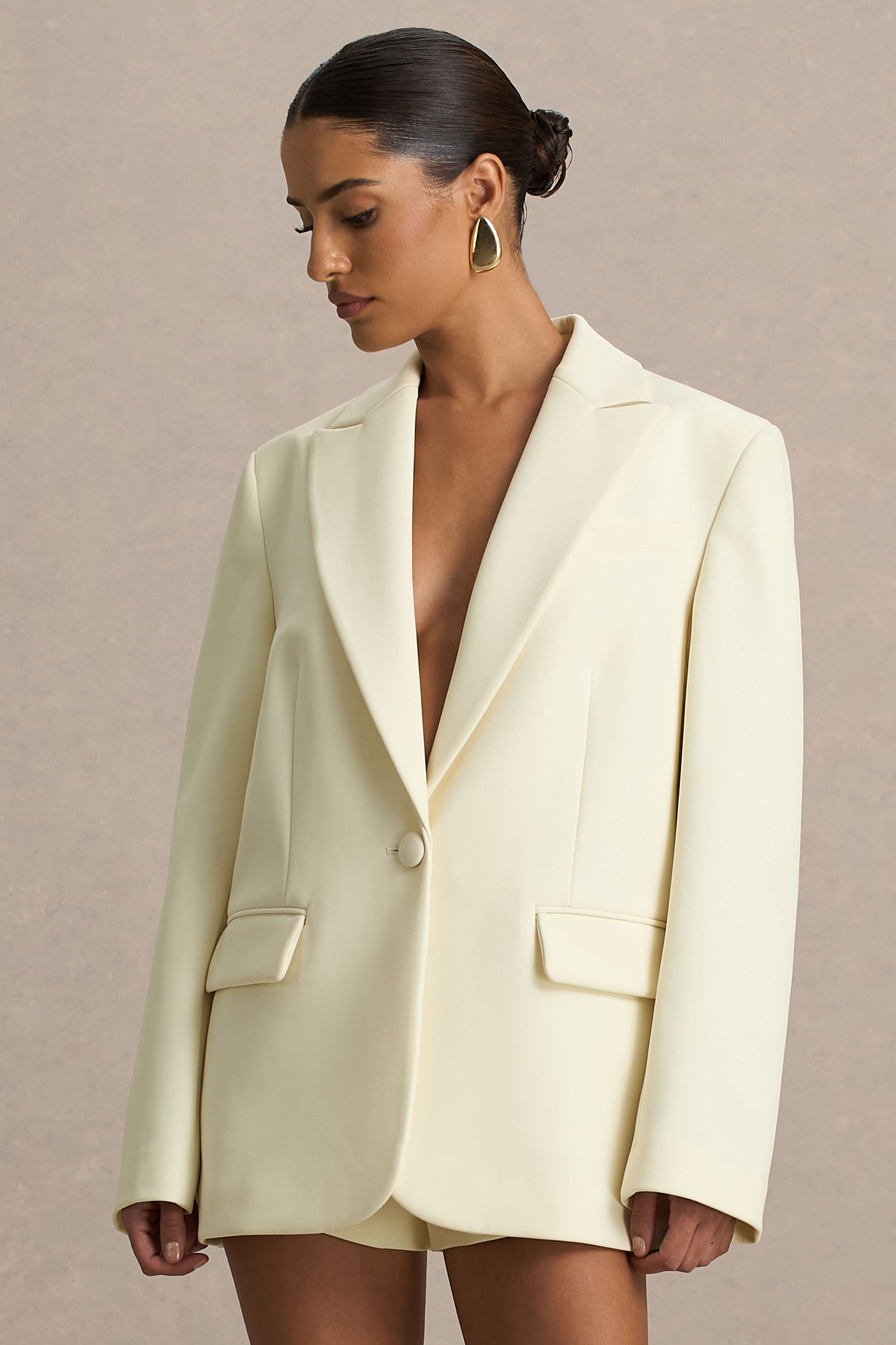 Katherine | Cream Plunge-Neck Tailored Blazer