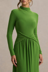 Hourglass | Green Long-Sleeve Twisted Maxi Dress With Split