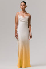 Lucie | Yellow Ombre Satin Cowl-Neck Maxi Dress