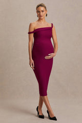 Salome | Burgundy Twisted Asymmetric Maternity Midi Dress