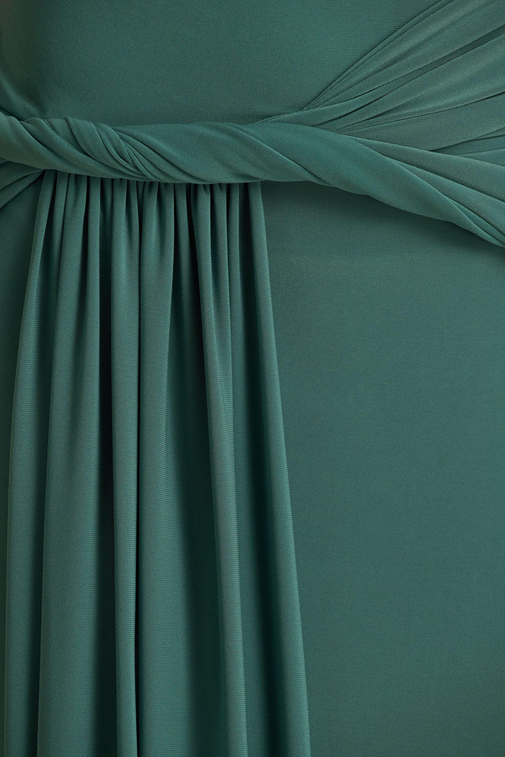 Tulisa | Green Asymmetric-Neck Maxi Dress With Twist Sleeves And Ruched Detailing