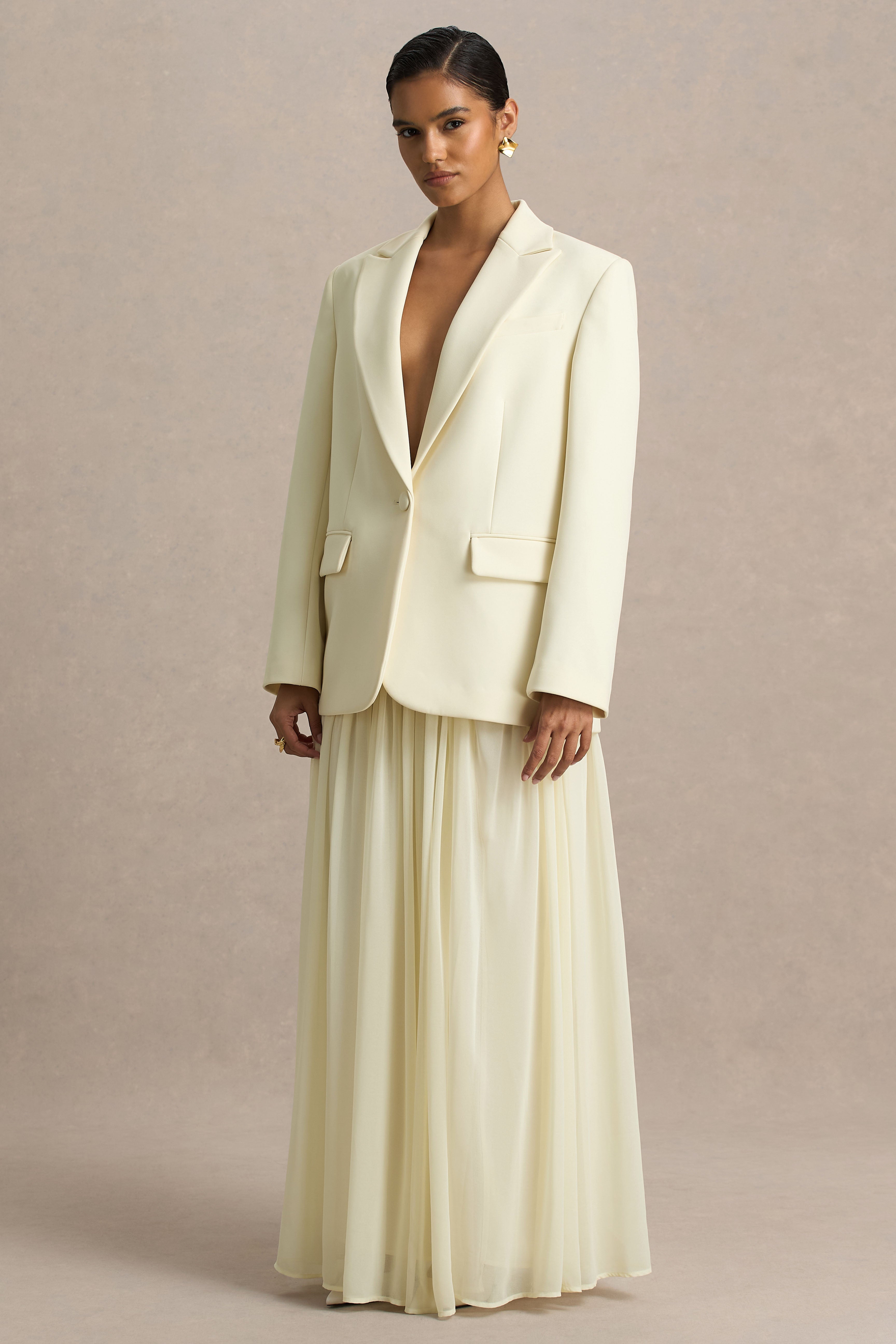 Spencer | Cream Chiffon Pleated Maxi Skirt