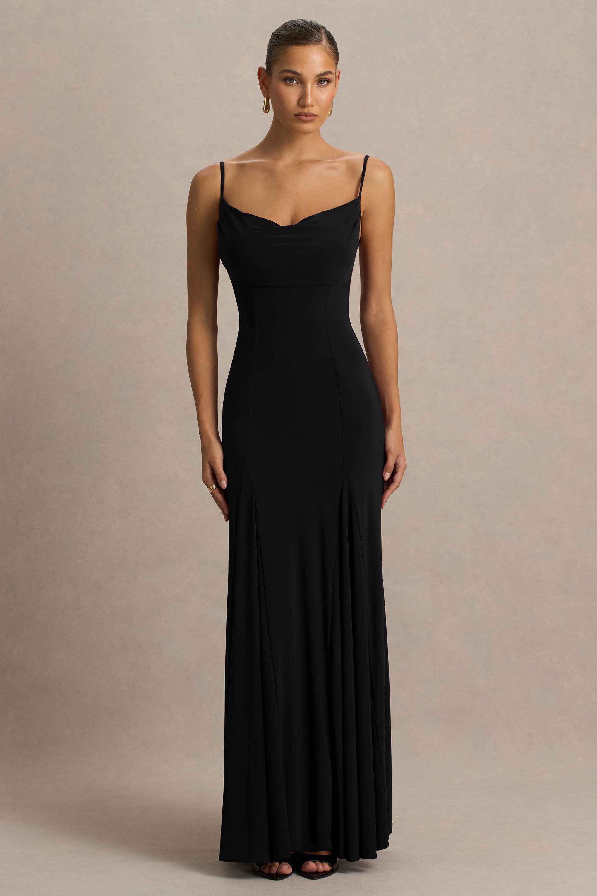 Gabbie | Black Cowl-Neck Maxi Dress With Mesh Back Detail