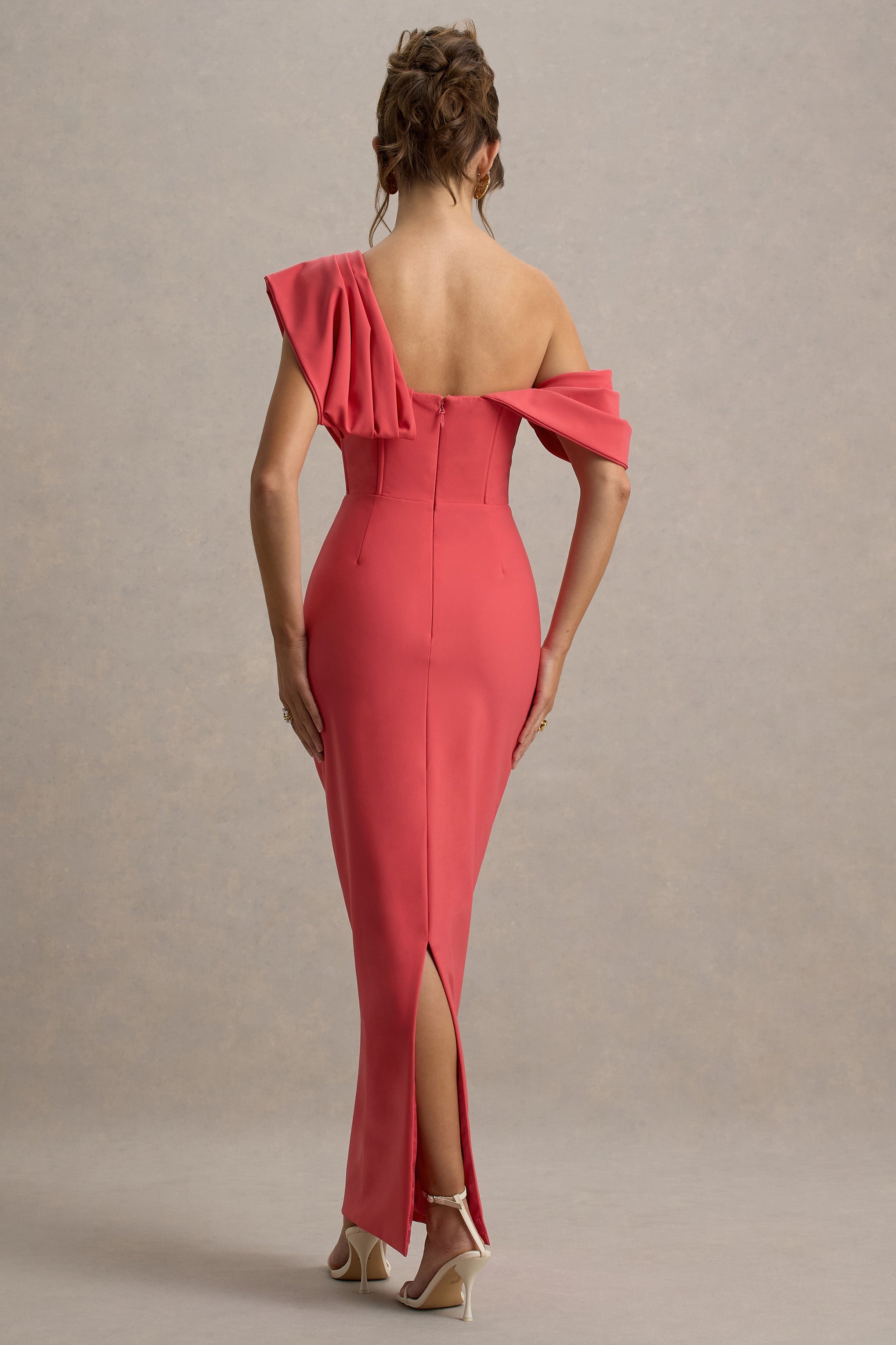 Angelina | Pink Draped Shoulder Maxi Dress