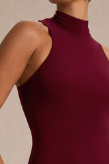Tasmin | Burgundy High-Neck Maxi Dress With Drop-Waist