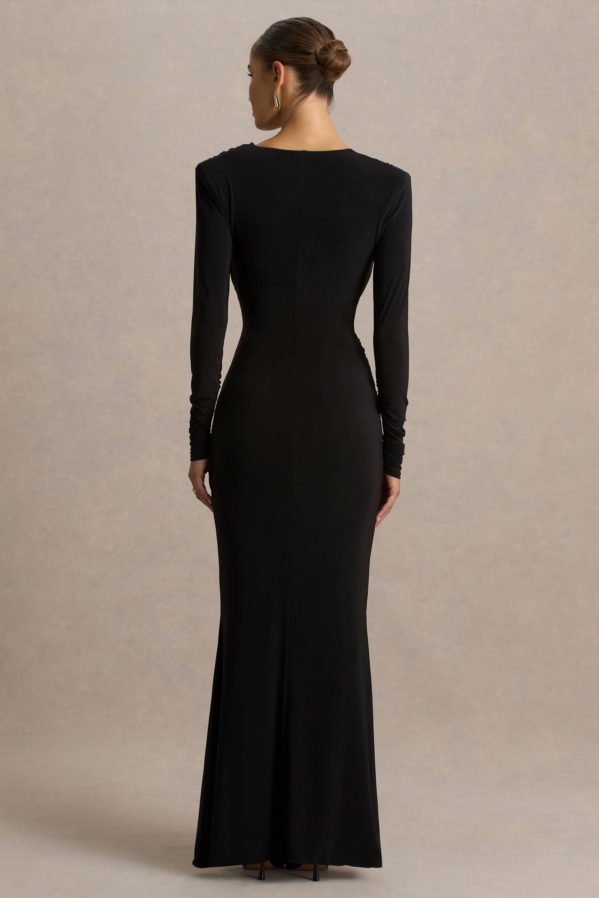 Daphira | Black Extreme-Plunge Neck Maxi Dress