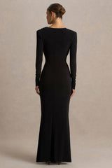 Daphira | Black Extreme-Plunge Neck Maxi Dress