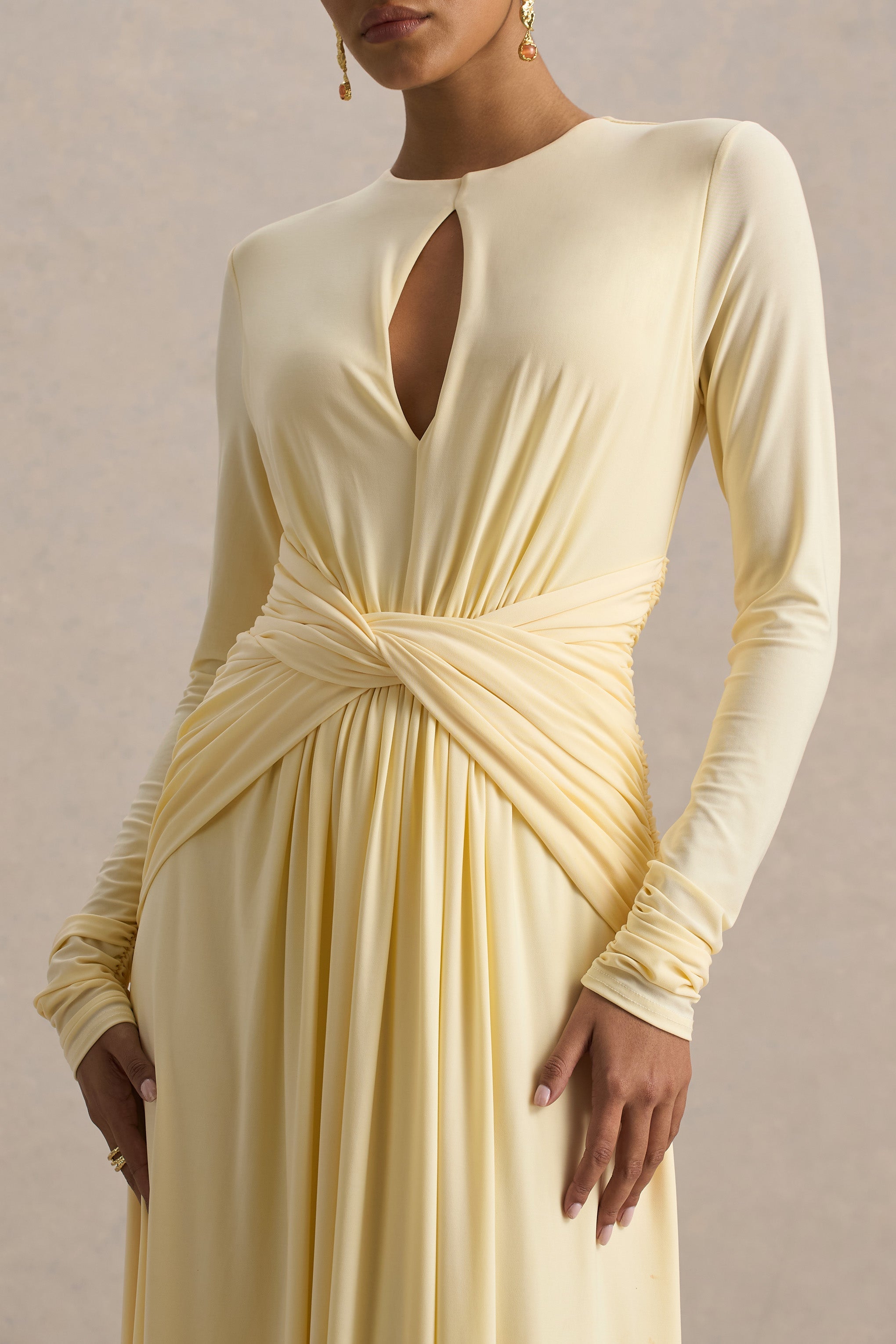 With Me | Lemon High-Neck Maxi Dress With Ruched Detailing