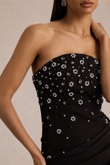 Saphira | Black Hand-Embellished Bandeau-Neck Maxi Dress